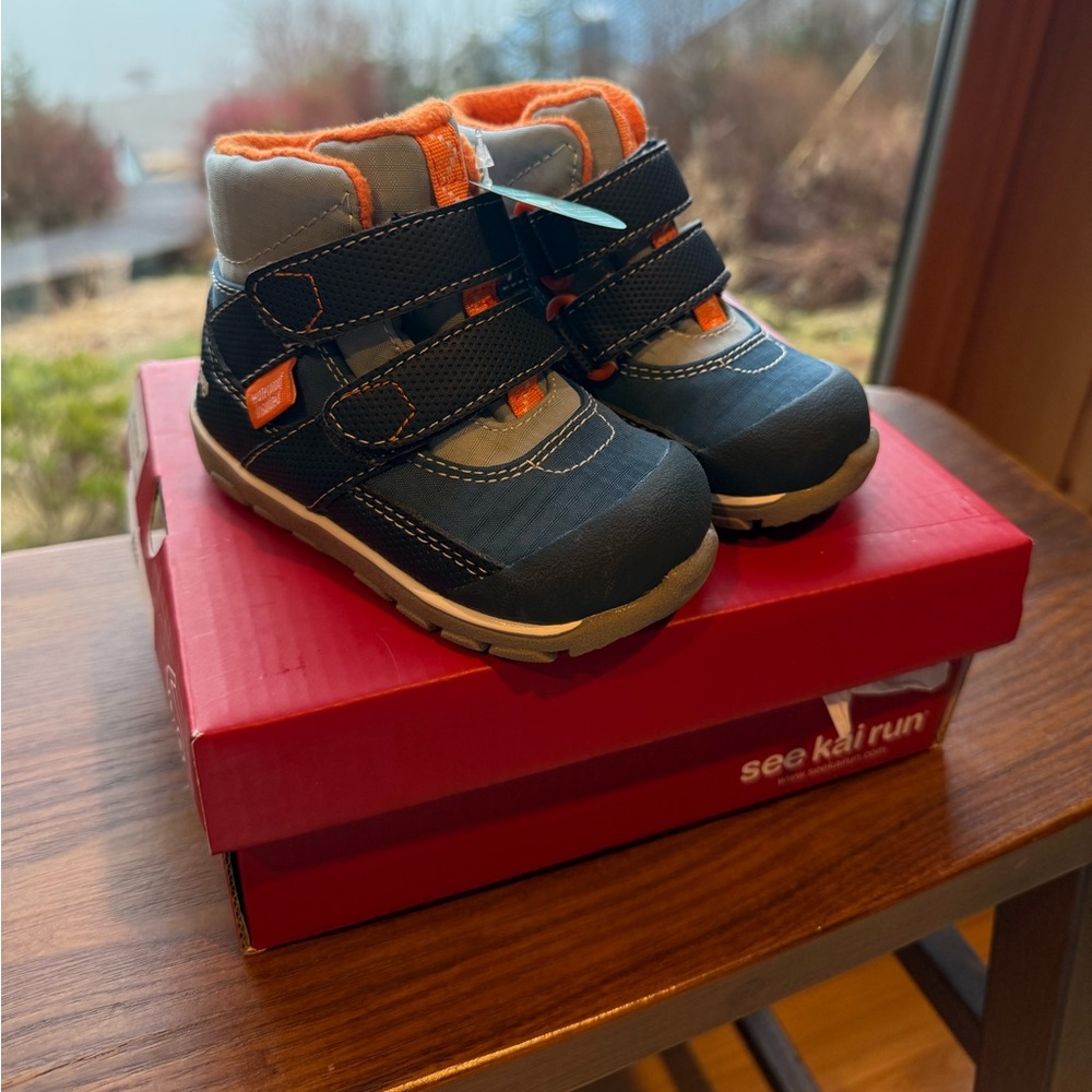 New Kids Boys See Kai Run Atlas II Blue Orange Winter Ankle Boots Size 6 C‎